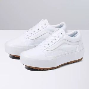 OLD SKOOL STACKED TRUE WHITE VANS 7.5